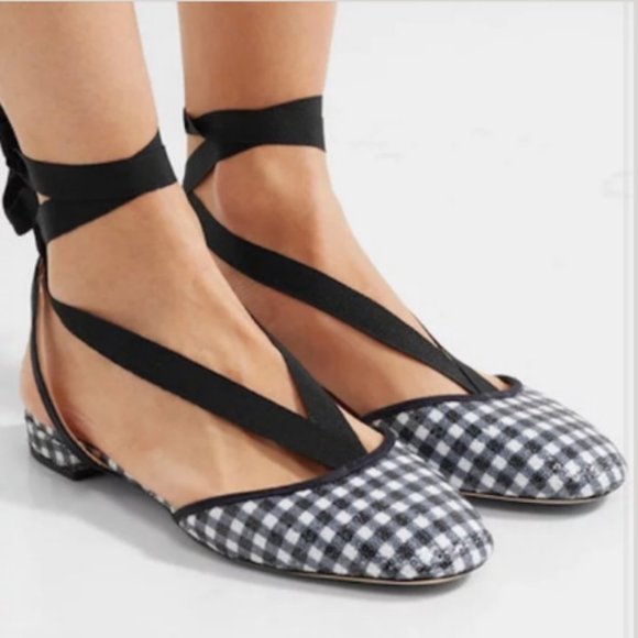 J. Crew Shoes - JCREW Black, Navy & White Gingham, Clear Sequin Tie Up Ballet Flat